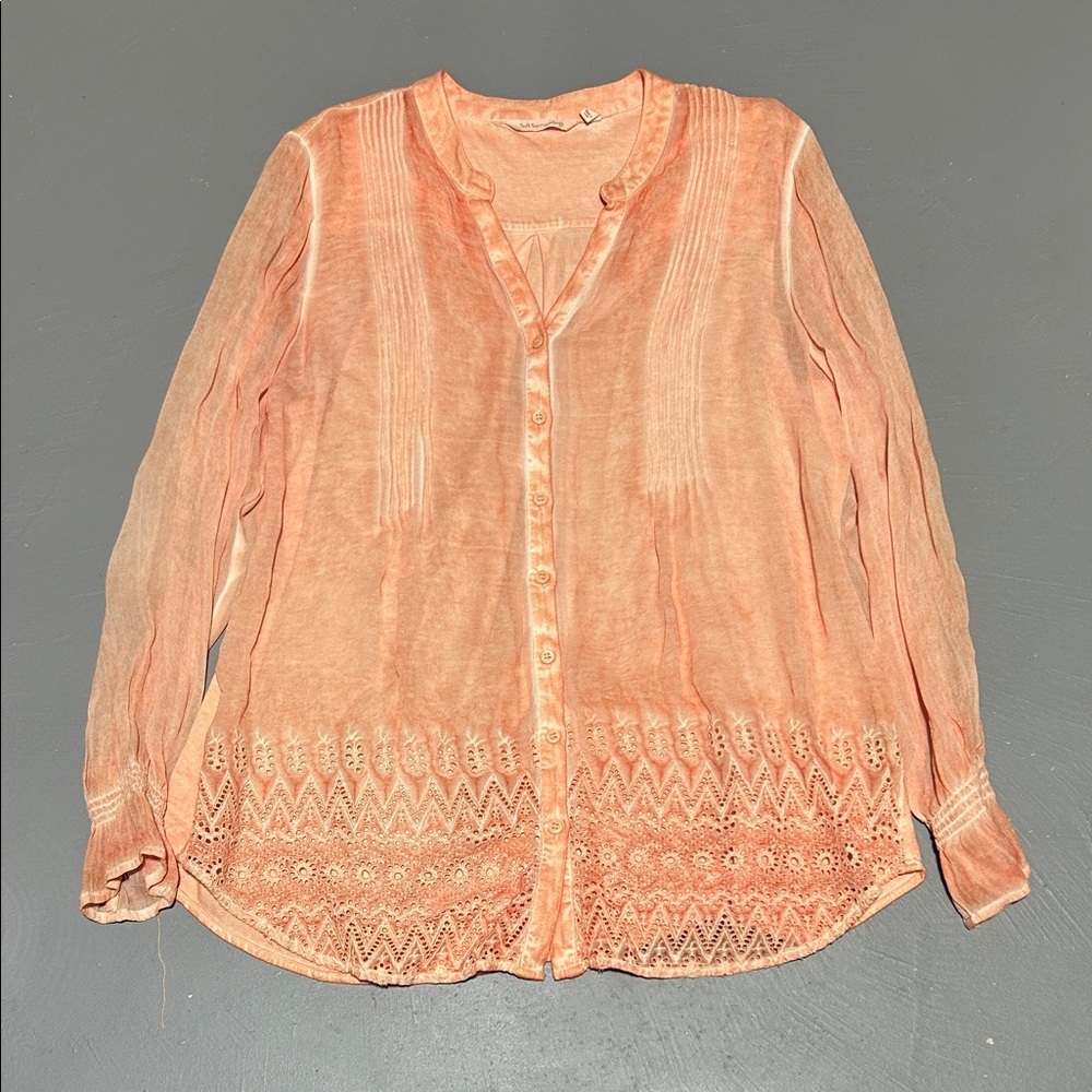 Soft Surroundings Peachy Orange Button Down Long Sleeve Shirt (Women’s Large)